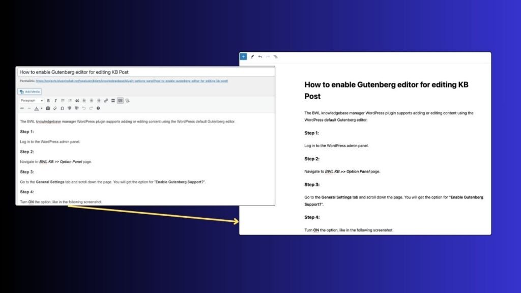 How to enable Gutenberg editor for editing KB Post